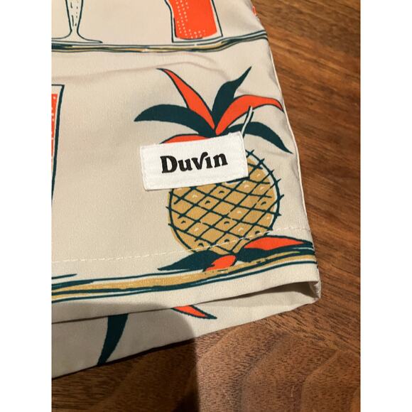 Duvin Swim Trunks Men’s M Cocktail Print Beige Board Shorts Mesh Liner Beach - Picture 3 of 8